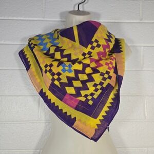 Kente Cloth Geometric Abstract Square Scarf Gauze Lightweight Maximalist 40x38